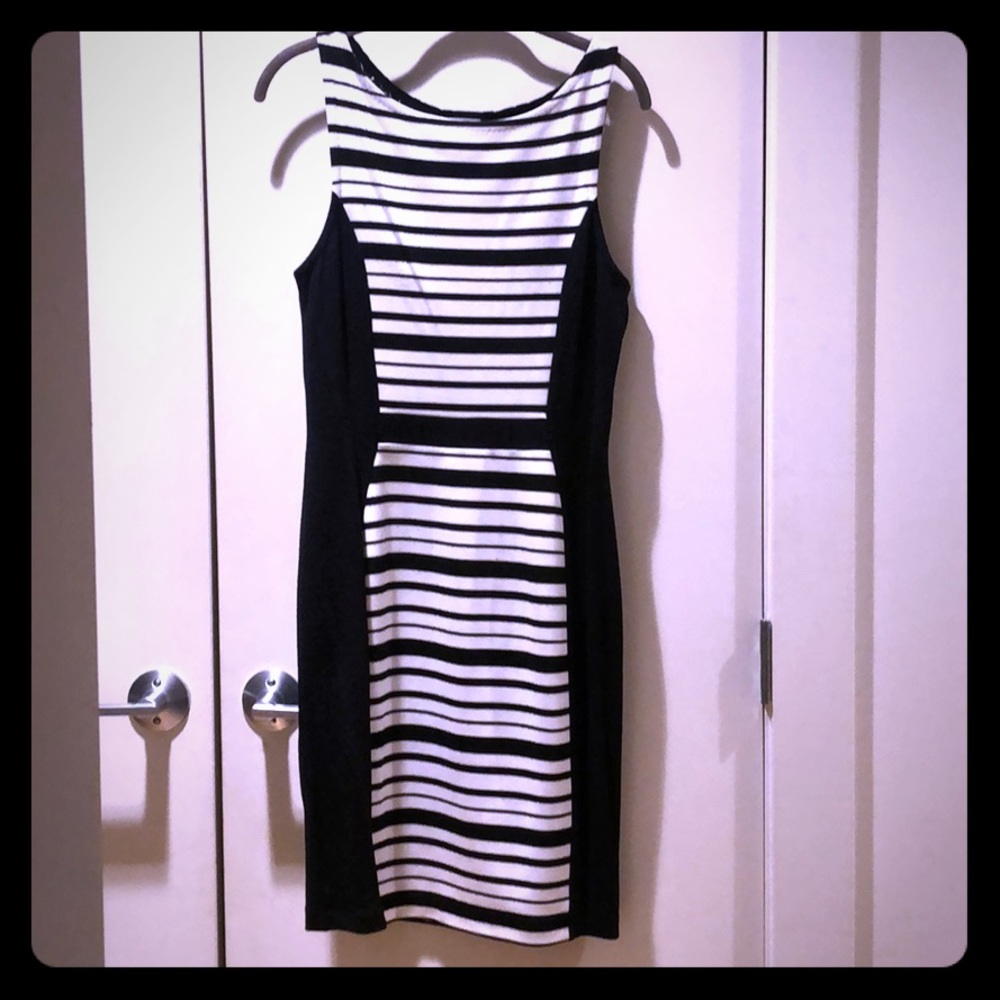 Anthropologie Black&White Lace/Striped Panel Dress